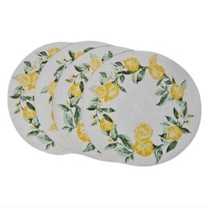 Martha Stewart Lemon Print Round Placemats Set of 4 | 15" Woven Cotton